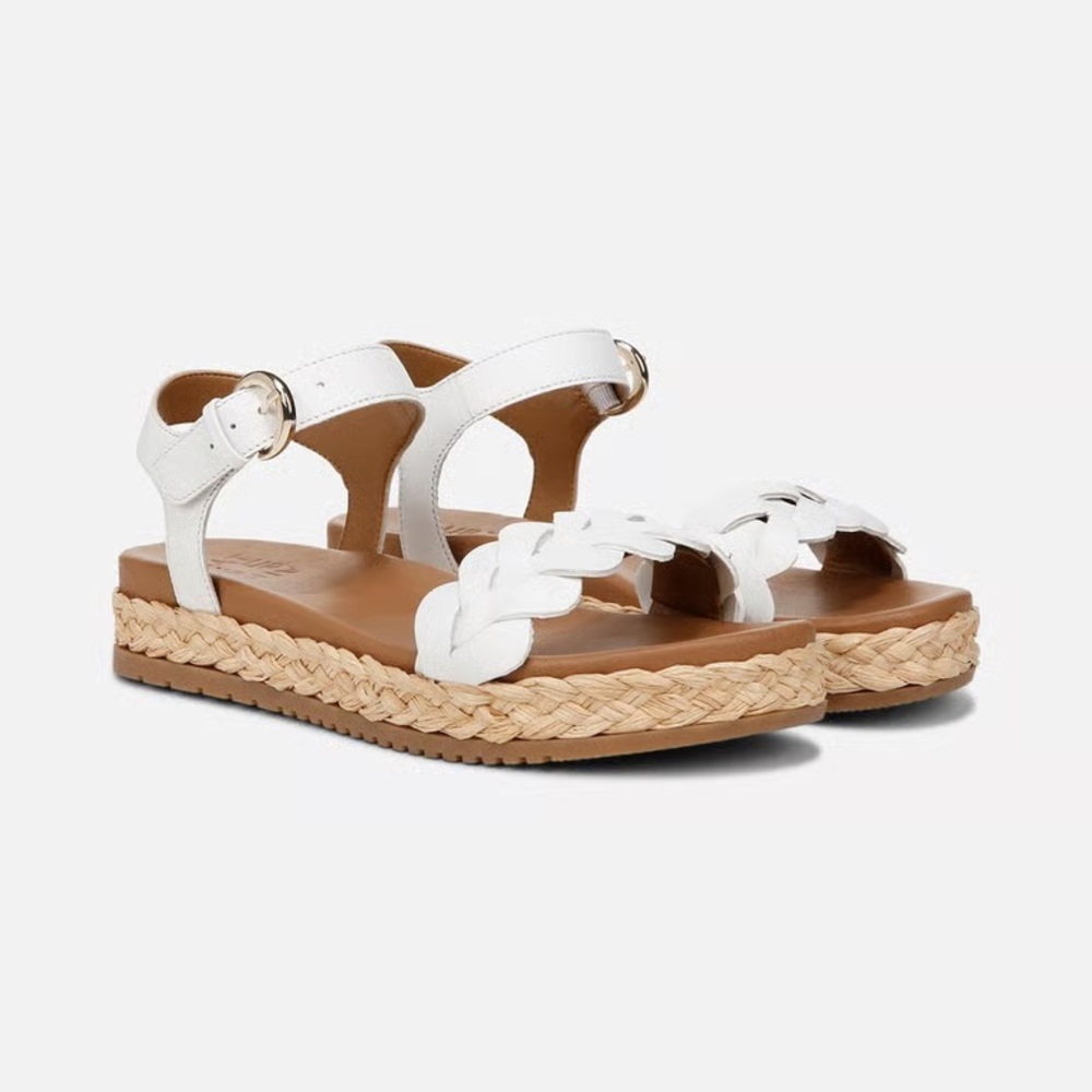 Naturalizer Neila White Leather Braided Espadrille Sandal Buckle Size 8 Wide